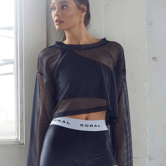 Koral Tops - NWT Koral Black Mesh Women's Crop Athletic Top - Size L - MSRP $128